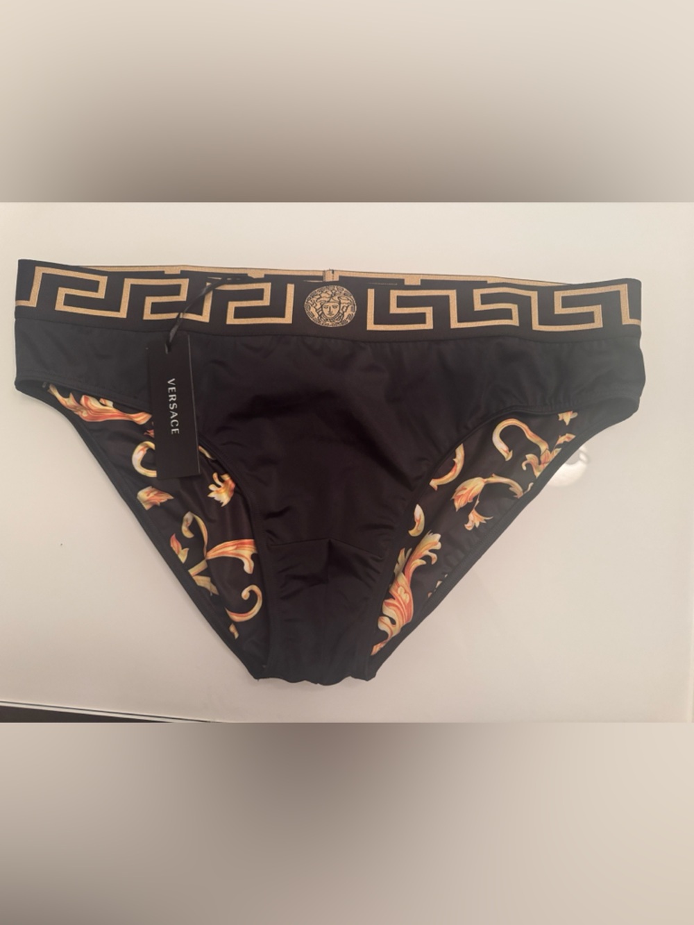 Versace Black with Gold Baroque Swim Briefs